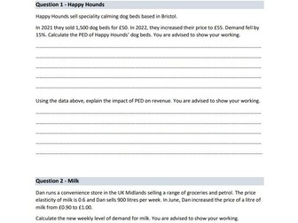 Price Elasticity of Demand (PED). Case Study Practise Questions