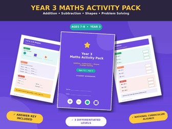 Year 3 Maths Activity Pack: Differentiated Worksheets, Answer Key, Certificate (Ages 7-8)