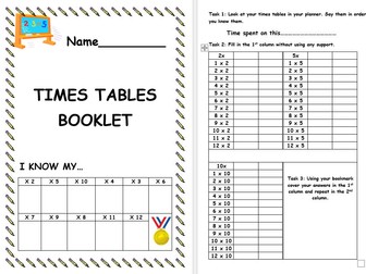 Learning Times Tables Booklet KS1-KS4