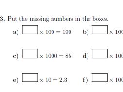 multiplying whole numbers and decimals by 10 100 and 1000