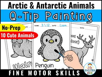 Q Tip Painting Winter: Arctic, Antarctic Dot Art—Polar Animals Fine Motor Skills