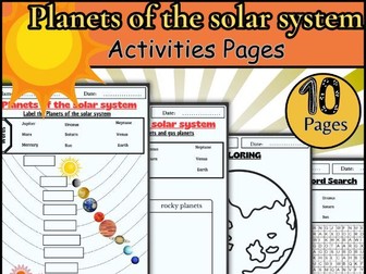Planets of the Solar System/Solar System Worksheet/Space Science