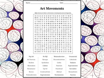 Art Movements Word Search Puzzle Worksheet Activity