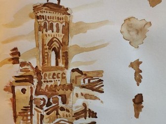 Coffee painting buildings Lesson and demo video