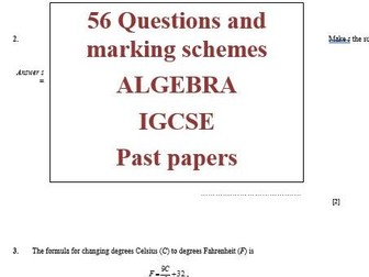 IGCSE ALGEBRA(representation) -0580-PAST PAPER QUESTIONS AND MARKING SCHEMES- 56 questions