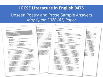 Unseen Poetry & Prose Sample Answers for CIE IGCSE: June 2020 (41)