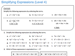 Simplifying Expressions (Level 4) | Teaching Resources