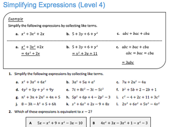 Simplifying Expressions (Level 4)
