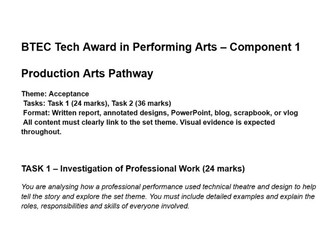 BTEC Performing Arts – Component 1 Writing Structure (Production Arts)