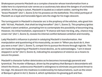AQA Macbeth, Themes and Model Answer and Detailed Character Analysis