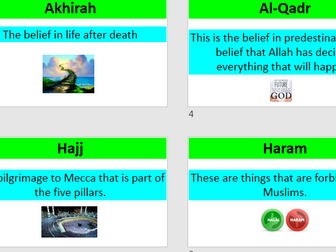 Islam display of keywords and definitions for new GCSE AQA Religious studies