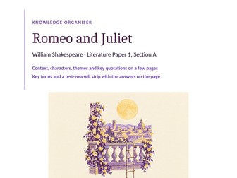 Romeo and Juliet knowledge organiser: context, characters, themes and key quotations