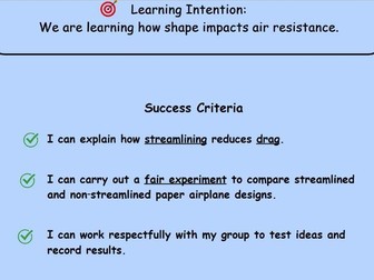 Forces Lesson 2 - Shape and Air Resistance