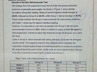 Senior Cycle Agricultural Science IIS –  Colostrum Quality & Calf Performance