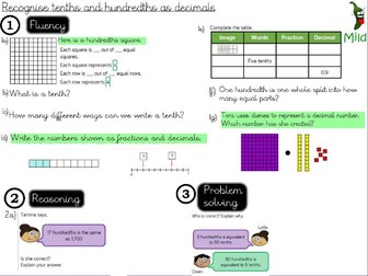 Decimals- Recognise tenths and hundredths as decimals