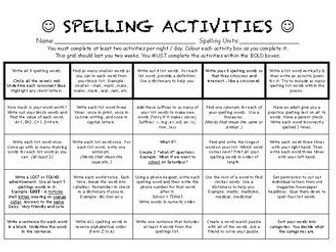 SPELLING ACTIVITIES FOR HOMEWORK (LOWER ABILITY)