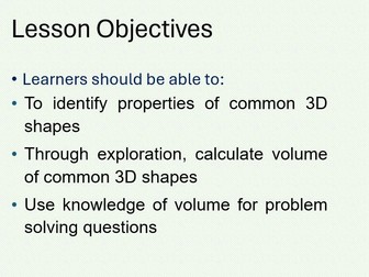 3D Shapes and Volume. Maths Functional Skills L2 GCSE Full Lesson