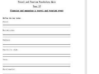 Coursework Vocabulary quiz: Travel and Tourism AS and A Level