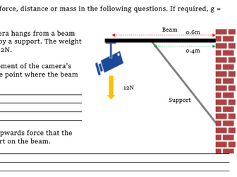Principle of Moments 2 Worksheet AND Google Form Quiz