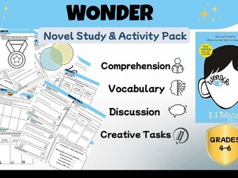 Wonder Novel Study Activities | Reading Comprehension | Graphic Organizers | Grades 4–6