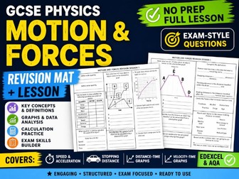 GCSE Physics Motion and Forces Revision Mat + Lesson Resource
