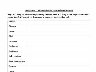 GCSE Geography OCR B 9-1- Key Word Glossary - Topic 4 - Sustaining Ecosystems