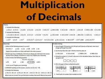 Addition, Subtraction, Multiplication and Division of Decimals Problem ...