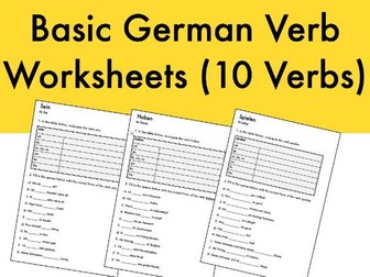 Basic German Verb Worksheets (10 Verbs)