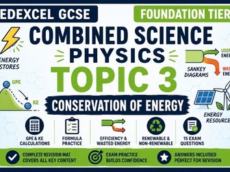 Edexcel GCSE Combined Science Physics Topic 3: Conservation of Energy Revision Mat & Exam Practice