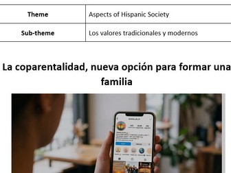 AQA A Level Spanish stimulus card worksheets - Los valores tradicionales y modernos
