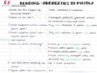Grade 9 Bonding + Property Matter Chemistry Paper 1 Combined Science Higher AQA Specification notes