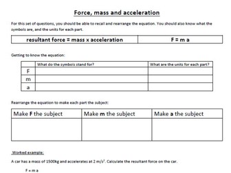 F=ma GCSE Calculation Practice