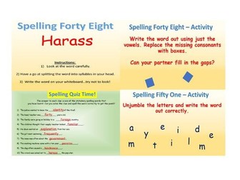 Year 5 & 6 statutory words spelling activities powerpoint for every word -SUITABLE FOR SATs REVISION