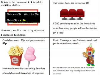 Y3/4 Multiplication Word Problems - Circus Theme