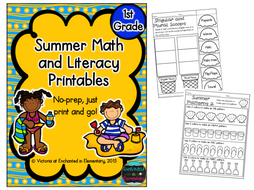Summer No Prep Math and Literacy Printables for First Grade