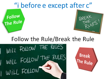 spell ie and ei words, dice game: 'Follow the rule/break the rule', i before e except after c
