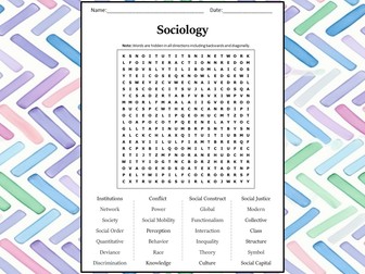 Sociology Word Search Puzzle Worksheet Activity