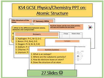 KS4 Atomic Structure (Includes Isotopes) Lesson PPT