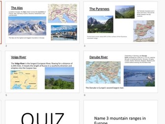Europe's rivers and mountains PowerPoint and Quiz