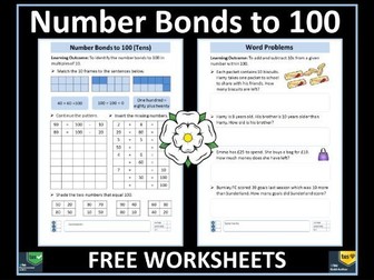 Addition and Subtraction : Number Bonds to 100 and Word Problems FREE  Worksheets