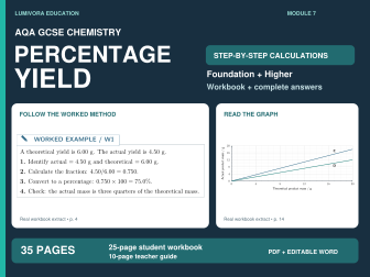AQA GCSE Chemistry Percentage Yield Workbook & Answers | PDF + Editable Word