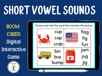 Short Vowel Sounds Boom Cards Digital Interactive Game for Kids