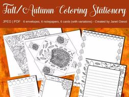 Fall-Autumn Coloring Stationery Set