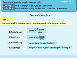 Scientific symbols, rearranging equations, converting units in physics ...