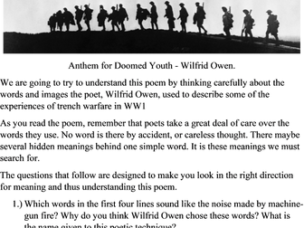 Anthem for Doomed Youth Poetry Comprehension