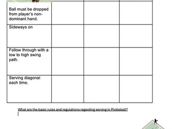Pickleball serving peer assessment sheet