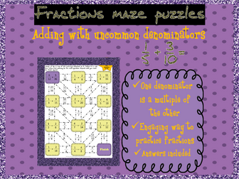Adding fractions with uncommon (multiple) denominators mazes