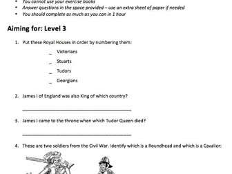KS3 Stuarts Assessment (made for SEN, differentiated by NC Levels)