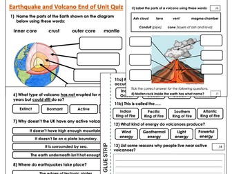 KS2 Earthquakes and Volcanoes End of Unit Quiz  Worksheets and Answers