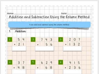 Column Addition and Subtraction Homework Test